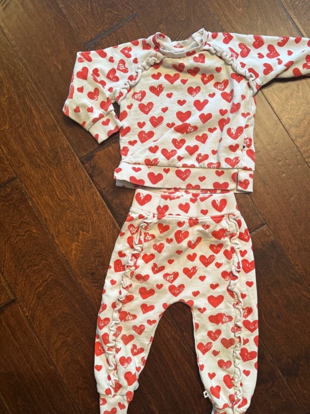 Molo Kids Matching Set White and Red Heart Print 2T